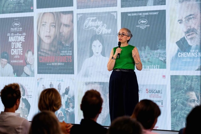 Delphine Ernotte, directrice générale de France Télévisions, présente la nouvelle saison de France Télévisions, à Paris, le 8 juillet 2025.