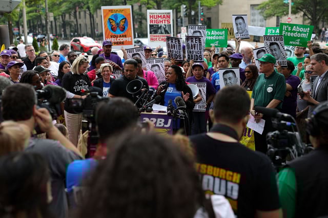 Becky Pringle, president of the National Education Association, speaks during an immigrant rights protest outside of the Department of Justice headquarters in Washington, D.C., on June 9, 2025.
