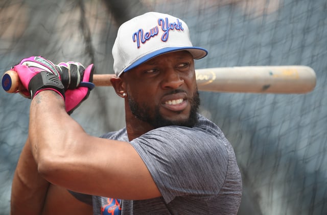 Jun 28, 2025; Pittsburgh, Pennsylvania, USA;  New York Mets designated hitter Starling Marte (6) in the batting cage before the game against the Pittsburgh Pirates at PNC Park. Mandatory Credit: Charles LeClaire-Imagn Images/File Photo
