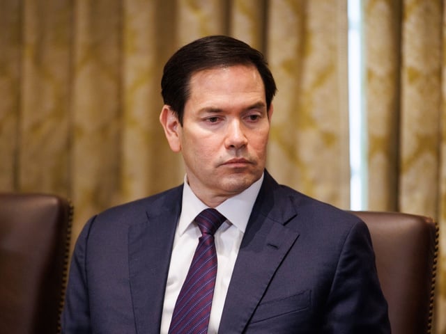 Marco Rubio, US secretary of state, during a cabinet meeting at the White House in Washington, DC, US, on Tuesday, July 8, 2025. US President Donald Trump said his administration is weighing whether to take control of the city of Washington, DC, to help combat crime, in a move that would represent a dramatic upheaval to the capital’s half-century of home rule. Photographer: Aaron Schwartz/CNP/Bloomberg