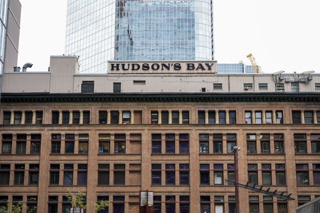 Hudson’s Bay signage is pictured in the financial district in Toronto, Friday, Sept. 8, 2023. THE CANADIAN PRESS/Andrew Lahodynskyj