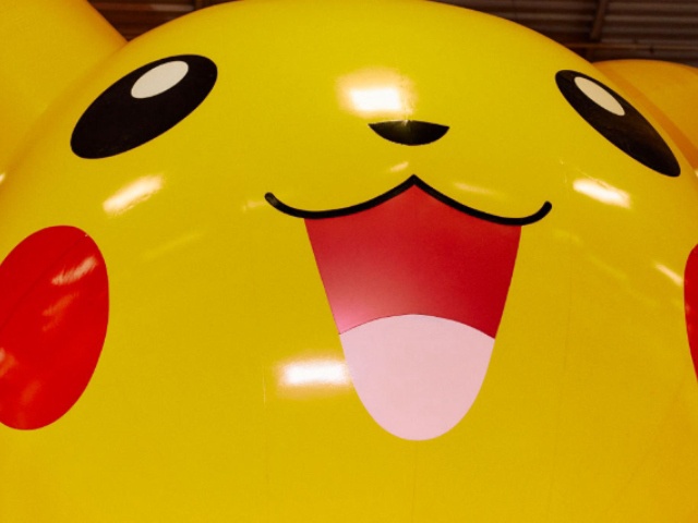 A giant inflatable Pikachu character is pictured during the Pokemon Europe International Championships at the Excel centre in east London on April 5, 2024, ahead of the Pokemon World Championships. (Photo by BENJAMIN CREMEL / AFP)
