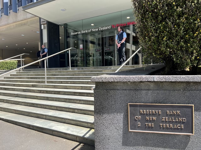 View of an entrance to the Reserve Bank of New Zealand in Wellington, New Zealand November 10, 2022. REUTERS/Lucy Craymer/File Photo