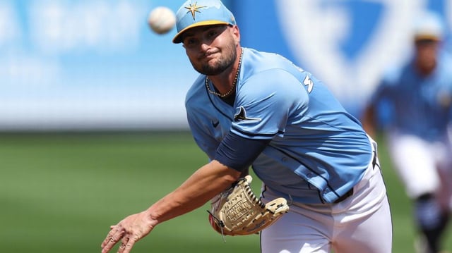Mar 1, 2025; Port Charlotte, Florida, USA; Tampa Bay Rays pitcher Shane McClanahan (18) throws a pitch against the New York Mets in the second inning during spring training at Charlotte Sports Park. Mandatory Credit: Nathan Ray Seebeck-Imagn Images