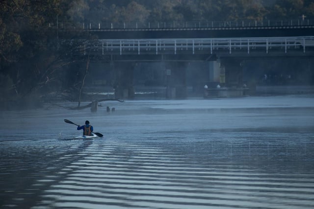 Cold Weather: Misty scenes along the Swan River in Guildford this morning. 