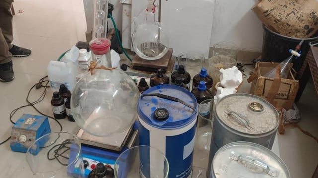 The equipment seized from two teachers who cooked meth in Rajasthan's Sri Ganganagar.