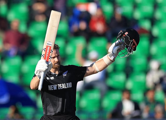 Cricket - ICC Men's Champions Trophy - Semi Final - South Africa v New Zealand - Gaddafi Stadium, Lahore, Pakistan - March 5, 2025 New Zealand's Kane Williamson celebrates after reaching his century REUTERS/Akhtar Soomro/File Photo