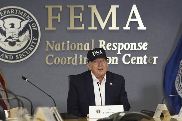 FILE - President Donald Trump speaks at the Federal Emergency Management Agency (FEMA), Sept. 1, 2019, in Washington. (AP Photo/Jacquelyn Martin, File)