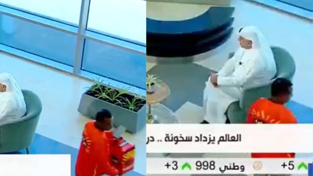 A viral clip of a food delivery man walking into a live news programme in Kuwait sparked mixed reactions online.