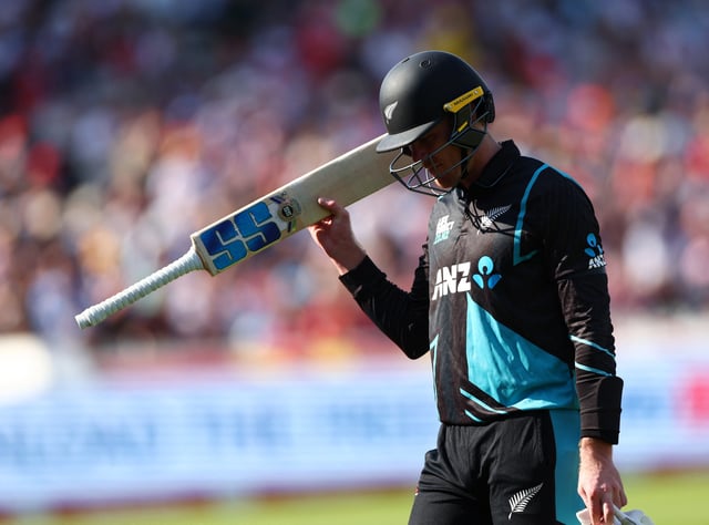 Cricket - IT20 International - England v New Zealand - Edgbaston Cricket Ground, Birmingham, Britain - September 3, 2023 New Zealand's Finn Allen reacts after he is bowled out by England's Luke Wood Action Images via Reuters/Andrew Boyers