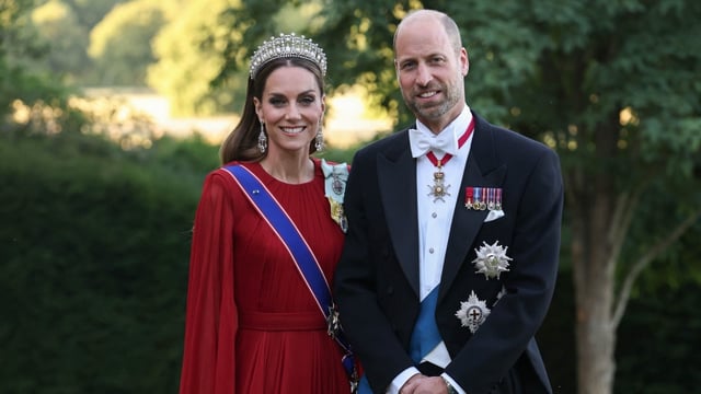 Kate Middleton, Princess of Wales, and Prince William, the Prince of Wales at the State Banquet for President of France Emmanuel Macron. 