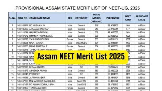 Assam NEET Provisional Merit List 2025 Released at dme.assam.gov.in