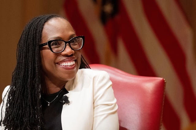 Supreme Court Justice Ketanji Brown Jackson speaks to the 2025 Supreme Court Fellows Program at the Library of Congress in Washington, DC, on Thursday, February 13.