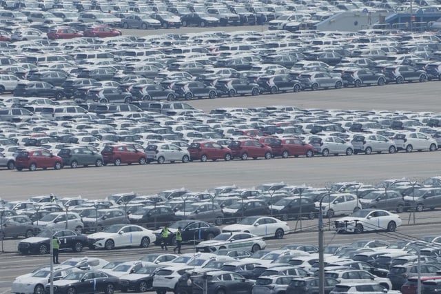 Vehicles for export are parked at a port in Pyeongtaek, South Korea, Tuesday, July 8, 2025. (AP Photo/Ahn Young-joon)
