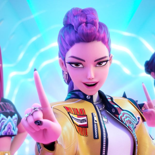 A still of Zoey, Rumi, and Mira from "K-pop Demon Hunters."