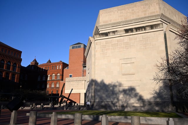 A security officer stands in front of the Holocaust Memorial Museum in Washington, DC, on March 18.