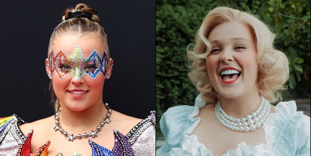 JoJo Siwa has ditched the rainbow and is opting for a more traditional look. (Getty/TikTok/@itsjojosiwa)