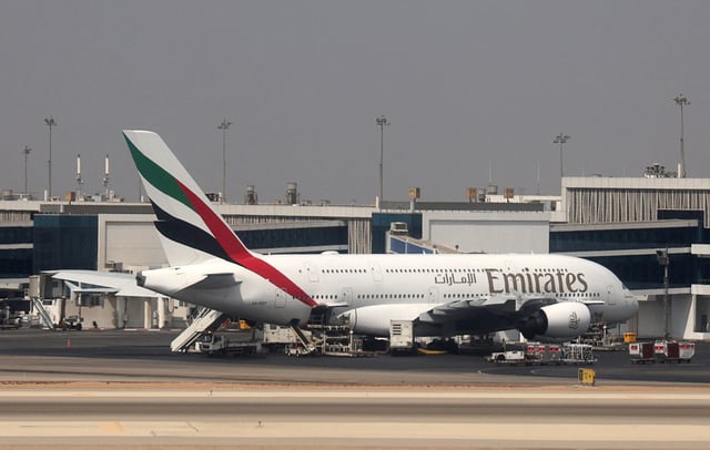 An Emirates Airlines Airbus A380 is parked at Cairo International Airport, Egypt October 17, 2024. REUTERS/Amr Abdallah Dalsh/File Photo