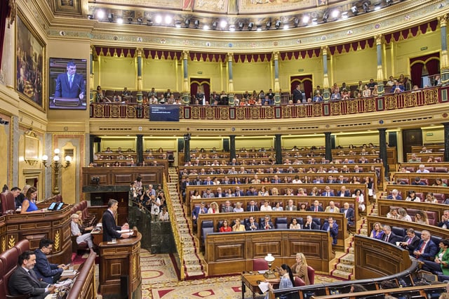 Spanish Prime Minister Pedro Sánchez gives a speech at the Spanish parliament in Madrid, Wednesday, July 9, 2025. (AP Photo/Bernat Armangue)
