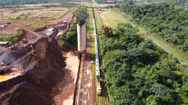 A view of a train loaded with iron ore at the ArcelorMittal iron ore mine in Mount Nimba, Liberia, June 11, 2021.