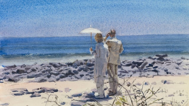 Richard Foster’s 2009 watercolour of Their Royal Highnesses on North Seymour Island, one of the Galapagos Islands