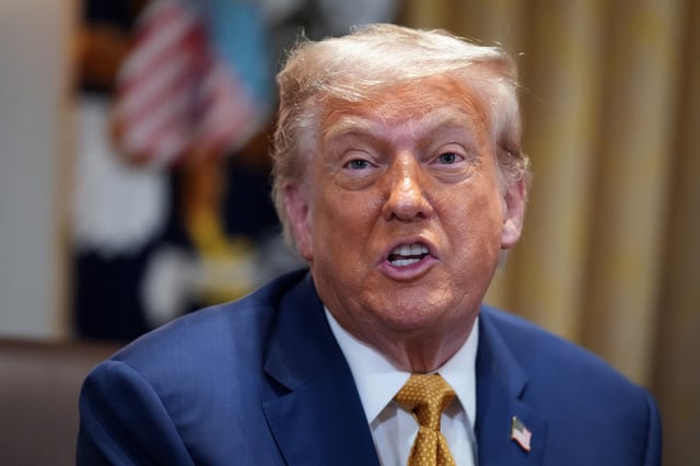 U.S. President Donald Trump speaks to members of the press during a Cabinet Meeting at the White House on July 8, 2025 in Washington, DC.