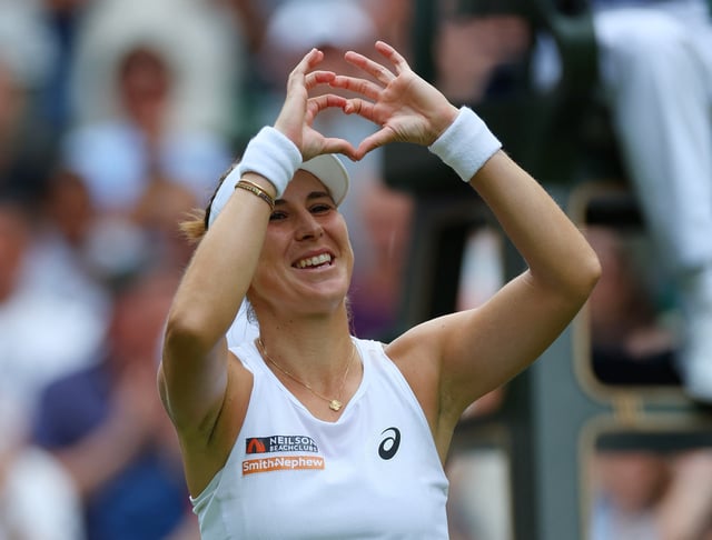 Tennis - Wimbledon - All England Lawn Tennis and Croquet Club, London, Britain - July 9, 2025 Switzerland's Belinda Bencic celebrates after winning her quarter final match against Russia's Mirra Andreeva REUTERS/Isabel Infantes