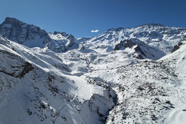 A drone view shows the San Jose volcano in the Chilean Andes, where glaciers are facing the risk of rising temperatures, at a zone named Cajon del Maipo in San Jose de Maipo, Chile June 24, 2025. REUTERS/Pablo Sanhueza