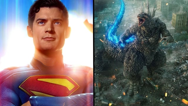 Superman next to Godzilla