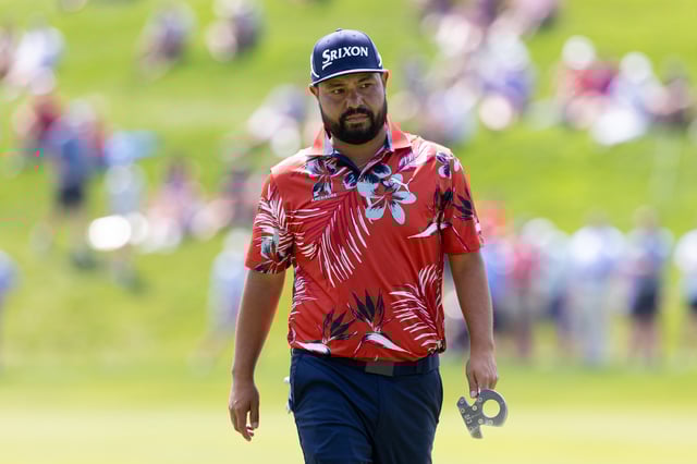 Jun 20, 2025; Cromwell, Connecticut, USA; J.J. Spaun walks onto the 17th green during the second round of the Travelers Championship golf tournament. Mandatory Credit: Bill Streicher-Imagn Images/File Photo
