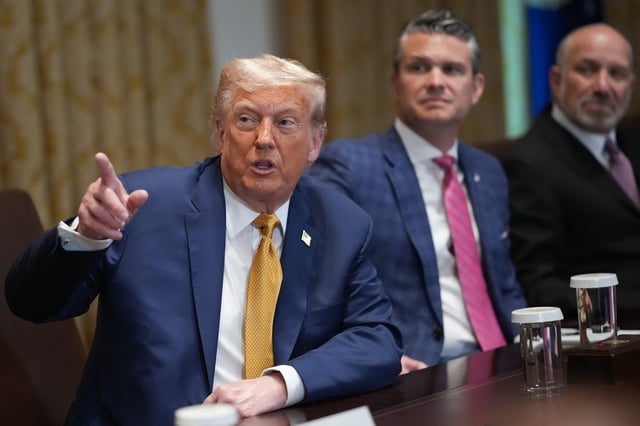 U.S. President Donald Trump speaks during a Cabinet Meeting at the White House on July 8, 2025, in Washington, D.C.