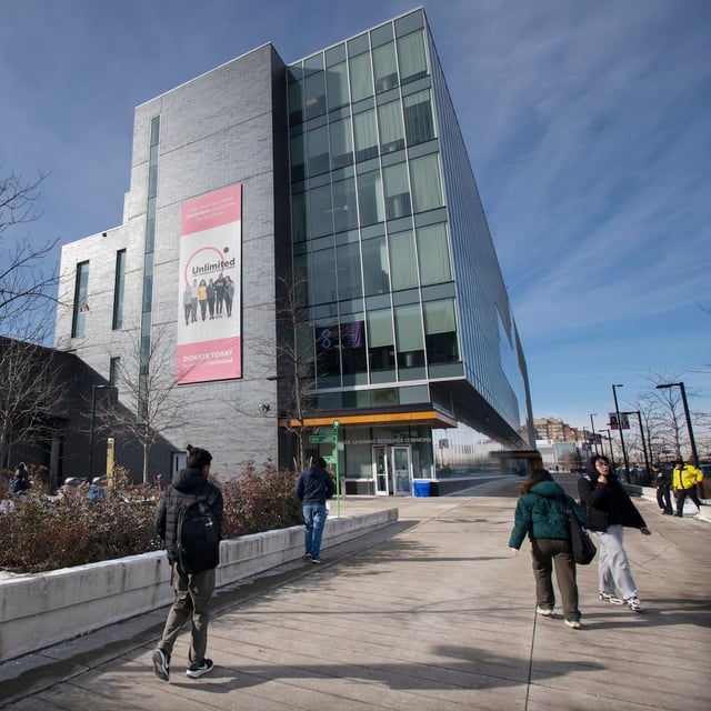 Students walk by Humber Polytechnic’s Learning Resource Commons on Jan 27, 2025. (Fred Lum/The Globe and Mail)