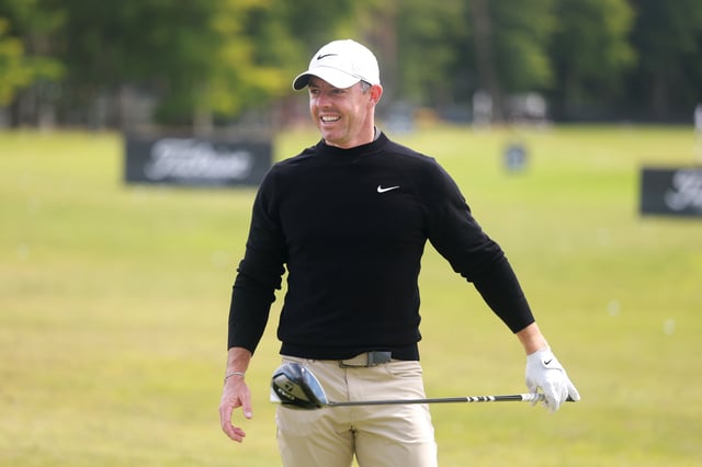 NORTH BERWICK, SCOTLAND - JULY 08: Rory McIlroy of Northern Ireland reacts on the driving range prior to the Genesis Scottish Open 2025 at The Renaissance Club on July 08, 2025 in North Berwick, Scotland. (Photo by Warren Little/Getty Images)