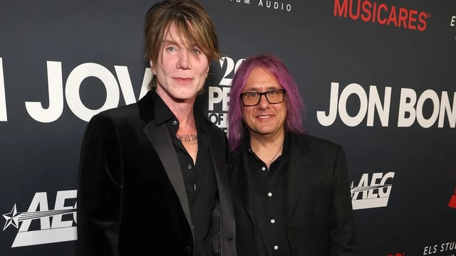John Rzeznik and Robert Takac of Goo Goo Dolls attend the 2024 MusiCares Person of the Year honoring Jon Bon Jovi in Los Angeles. (Credit: Kevin Mazur/Getty Images)
