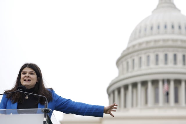 U.S. Rep. Haley Stevens (D-MI) speaks at a National Breast Cancer Coalition rally outside the U.S. Capitol on May 06, 2025 in Washington, DC.