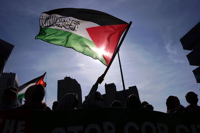 Protesters rally in support of detained Palestinian activist Mahmoud Khalil in March in New York.