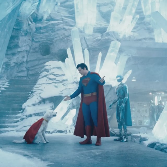 Superman and Krypto hang out in the Fortress of Solitude. 