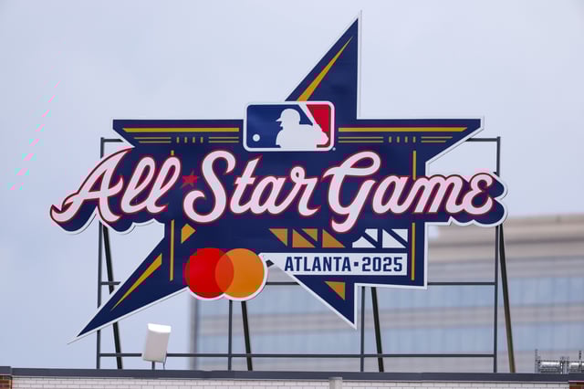ATLANTA, GEORGIA - JUNE 5: The Atlanta 2025 All Star Game sign stands in left field at Truist Park on June 5, 2025 in Atlanta, Georgia.