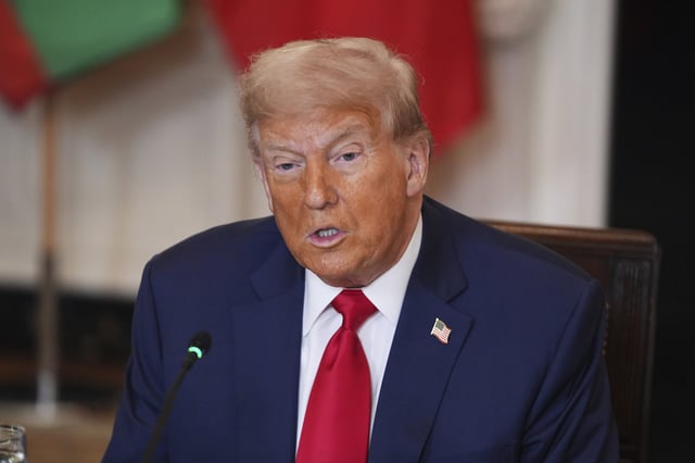 President Donald Trump speaks during a lunch with African leaders in the State Dining Room of the White House, Wednesday, July 9, 2025, in Washington.