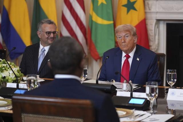 President Donald Trump speaks during a lunch with African leaders in the State Dining Room of the White House, Wednesday, July 9, 2025, in Washington.