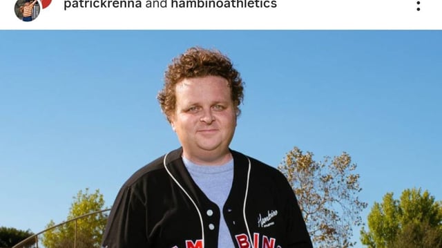 Patrick Renna poses for a photo in a Hambino Athletics jersey with his son on Instagram.