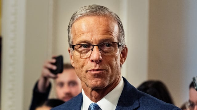 Senate Majority Leader John Thune, pictured July 1, said on Wednesday he hopes the Senate votes on the Russian sanctions bill before the August recess.