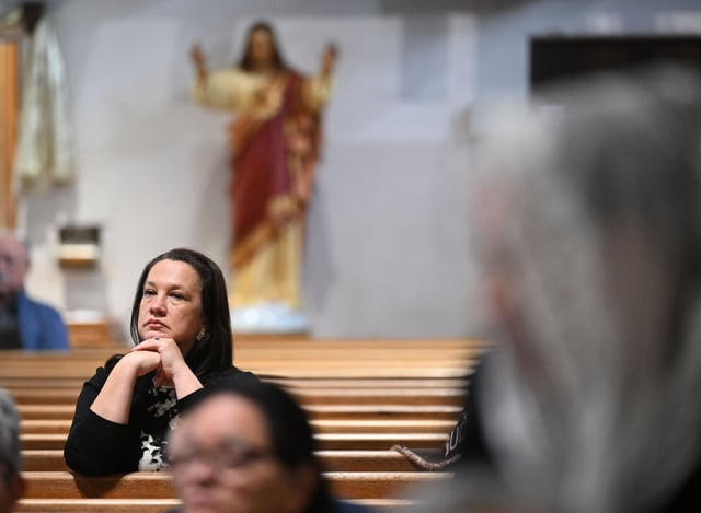 Parishioners arrive early to pray before a special Diocesan Memorial Mass for the eternal repose of Pope Francis at Our Lady of the Rosary Cathedral in San Bernardino on Friday, April 25, 2025. (File photo by Terry Pierson, The Press-Enterprise/SCNG)