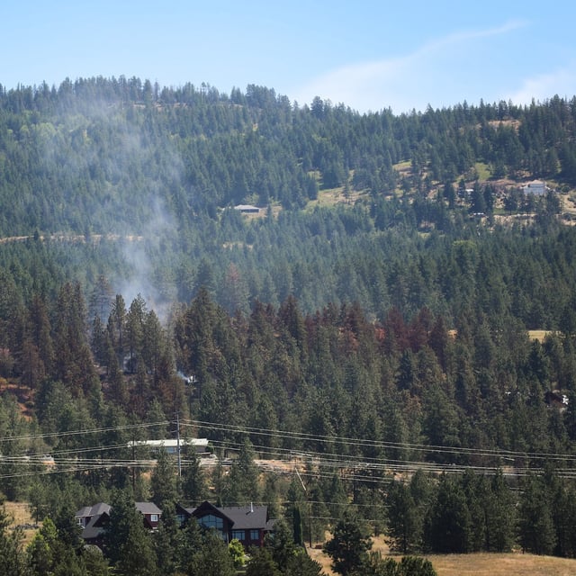 Smoke billows from a small wildfire burning in a neighbourhood near the Kelowna International Airport in B.C.