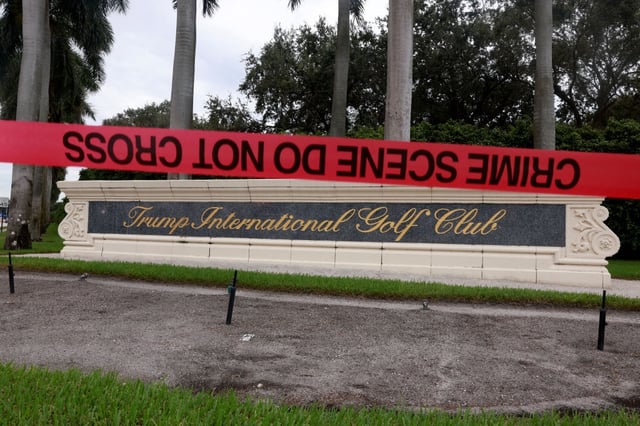Crime scene tape marks off an area where Secret Service discovered an alleged would-be assassin of Donald Trump at the Trump International Golf Club on Sept. 17, 2024, in West Palm Beach, Fla.