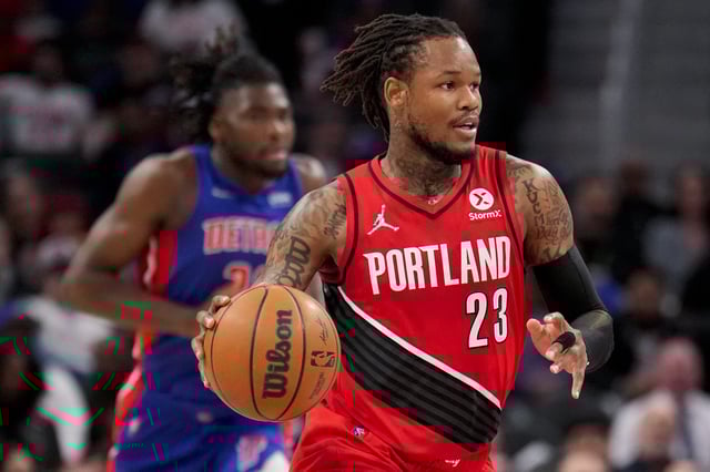 Mar 21, 2022; Detroit, Michigan, USA; Portland Trail Blazers guard Ben McLemore (23) dribbles the ball in front of Detroit Pistons center Isaiah Stewart (28) during the second quarter at Little Caesars Arena. Mandatory Credit: Raj Mehta-USA TODAY Sports/File Photo