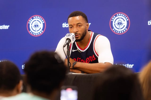 former Clippers guard Norman Powell is interviewed during media day at the Intuit Dome in Inglewood on Monday, September 30, 2024. (Photo by Drew A. Kelley, MNG)