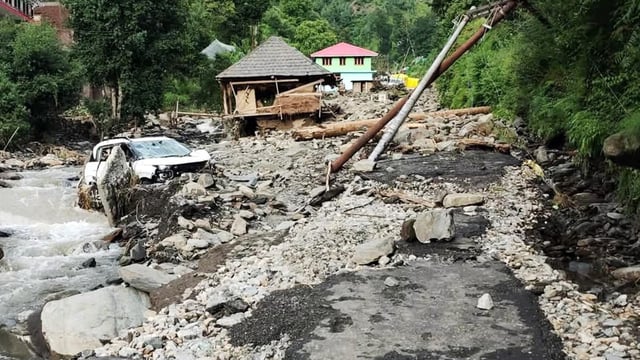 Aftermath of a cloudburst at Seraj Valley in Mandi, Himachal Pradesh, on Tuesday.