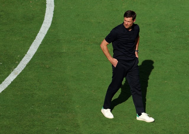 Soccer Football - FIFA Club World Cup - Semi Final - Paris St Germain v Real Madrid - MetLife Stadium, East Rutherford, New Jersey, U.S. - July 9, 2025 Real Madrid coach Xabi Alonso looks on after the match REUTERS/Hannah Mckay