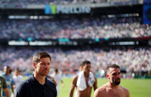 Soccer Football - FIFA Club World Cup - Semi Final - Paris St Germain v Real Madrid - MetLife Stadium, East Rutherford, New Jersey, U.S. - July 9, 2025 Real Madrid coach Xabi Alonso looks dejected after the match REUTERS/Lee Smith